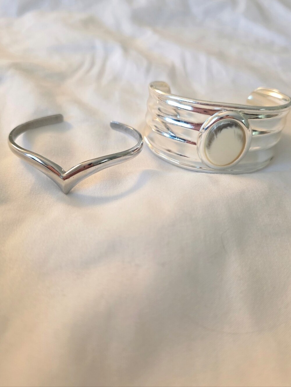 2 Vintage Avon Silver Open Cuff Bracelet Set - Polished Silver Tone